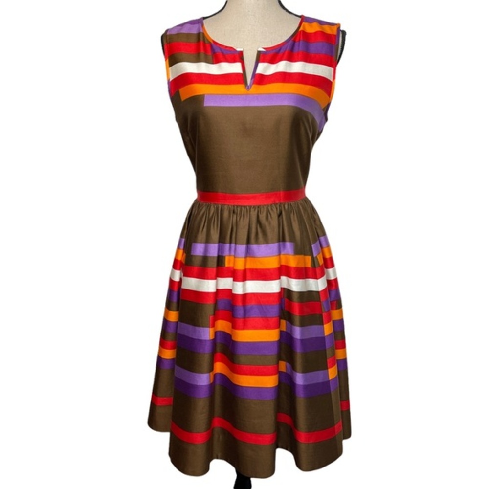 kate spade Brown Midi Dress with Red, Purple, Orange & White Stripes